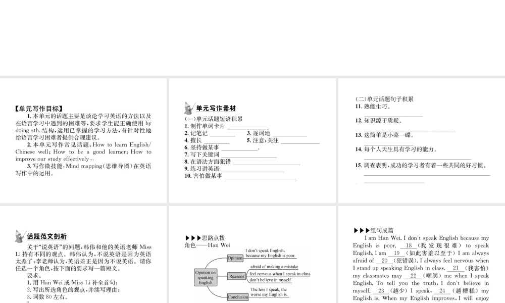 （遵义专版）秋九年级英语全册 Unit 1 How can we become good learners写作小专题习题课件 （新版）人教新目标版-（新版）人教新目标版初中九年级全册英语课件