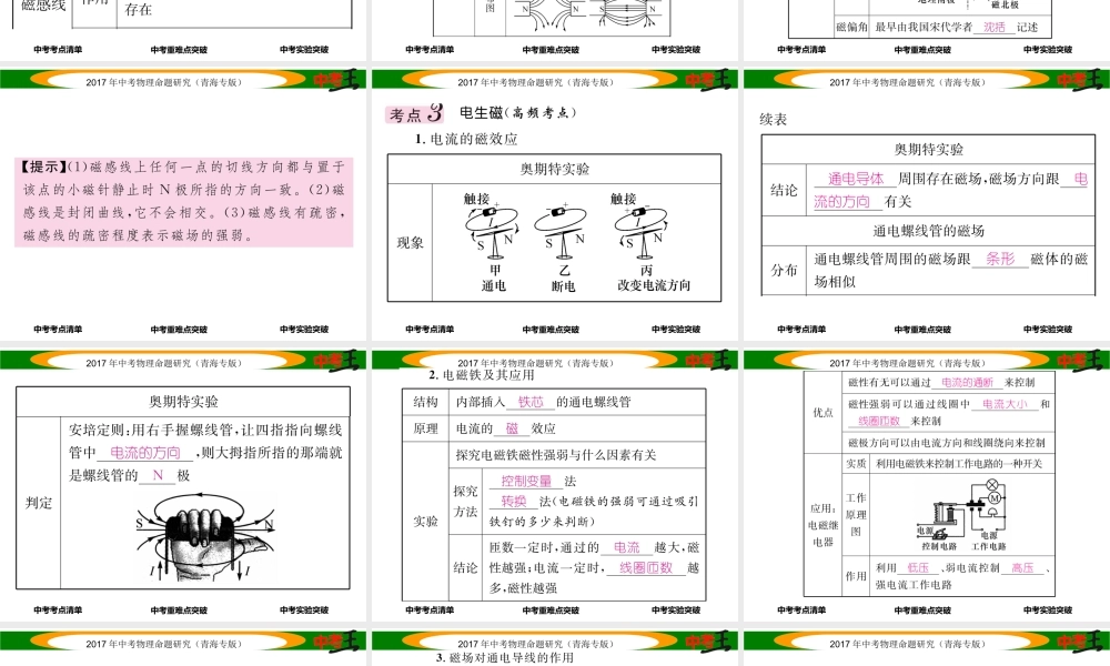 （青海专版）中考物理命题研究 第一编 教材知识梳理篇 第24讲 电与磁课件-人教版初中九年级全册物理课件