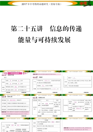 （青海专版）中考物理命题研究 第一编 教材知识梳理篇 第25讲 信息的传递 能量与可持续发展课件-人教版初中九年级全册物理课件