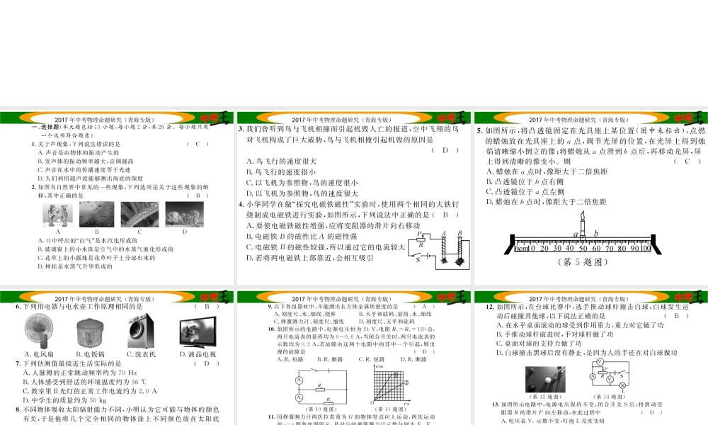 （青海专版）中考物理命题研究 模拟考试卷（四）课件-人教版初中九年级全册物理课件