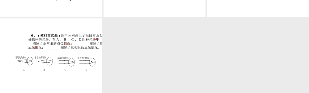（遵义专版）秋八年级物理全册 4.6 神奇的眼睛（第1课时 眼睛与眼镜）课堂作业课件 （新版）沪科版-（新版）沪科版初中八年级全册物理课件