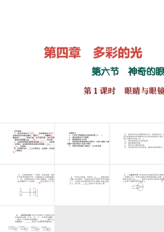 （遵义专版）秋八年级物理全册 4.6 神奇的眼睛（第1课时 眼睛与眼镜）课堂作业课件 （新版）沪科版-（新版）沪科版初中八年级全册物理课件