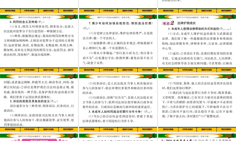 （青海专版）中考政治总复习 第一篇 教材知识梳理 第一单元 笑迎新生活 认识新自我（第4课时 做学法尊法守法用法的人）课件-人教版初中九年级全册政治课件