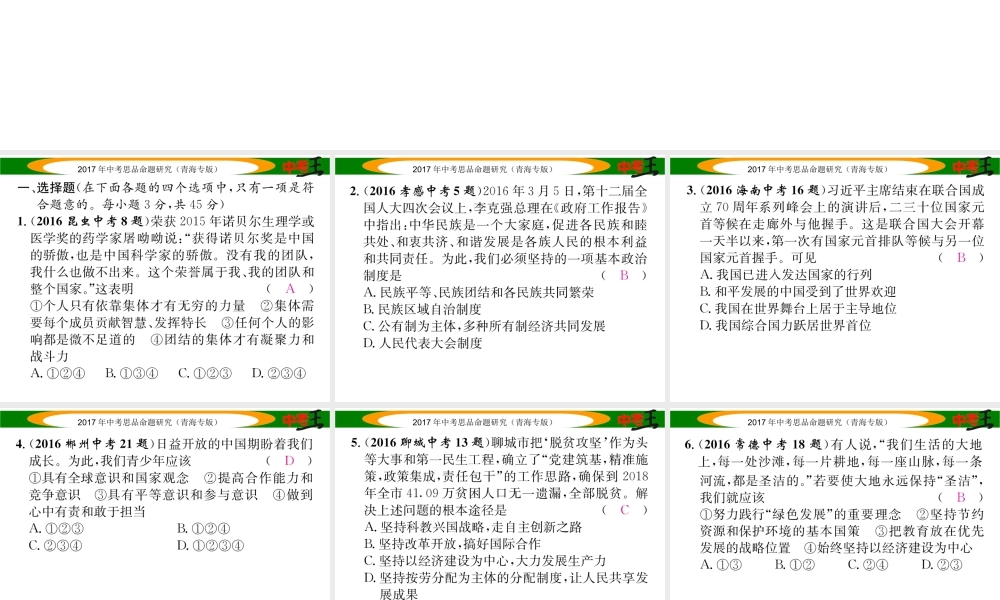 （青海专版）中考政治总复习 第一篇 教材知识梳理 九年级综合检测课件-人教版初中九年级全册政治课件