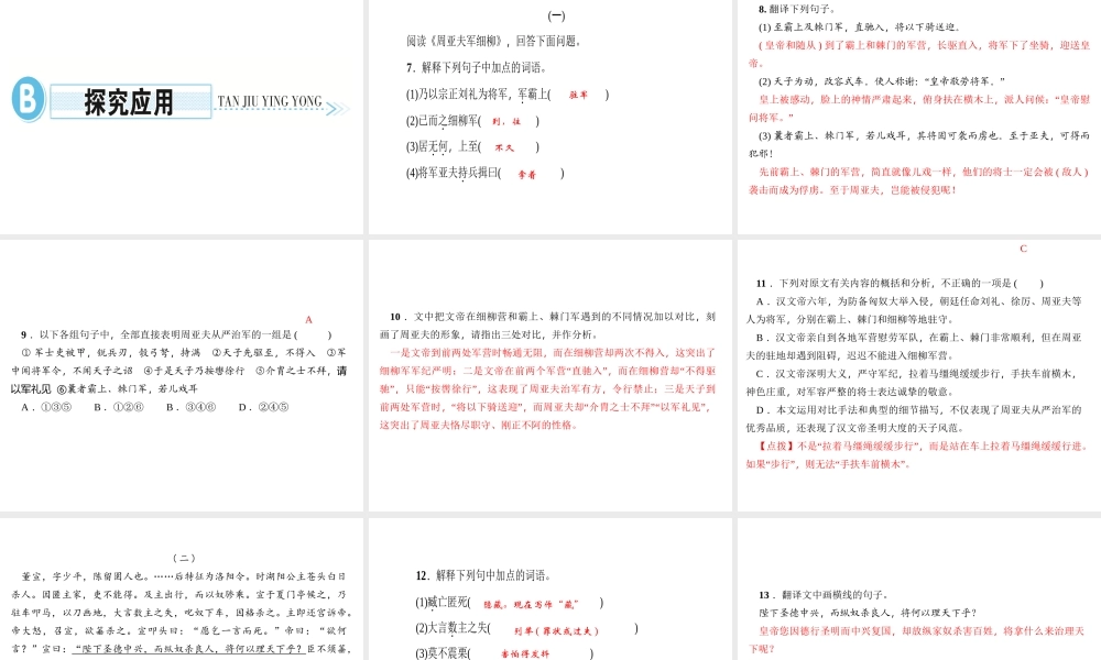 （遵义专版）秋八年级语文上册 第六单元 23 周亚夫军细柳习题课件 新人教版-新人教版初中八年级上册语文课件