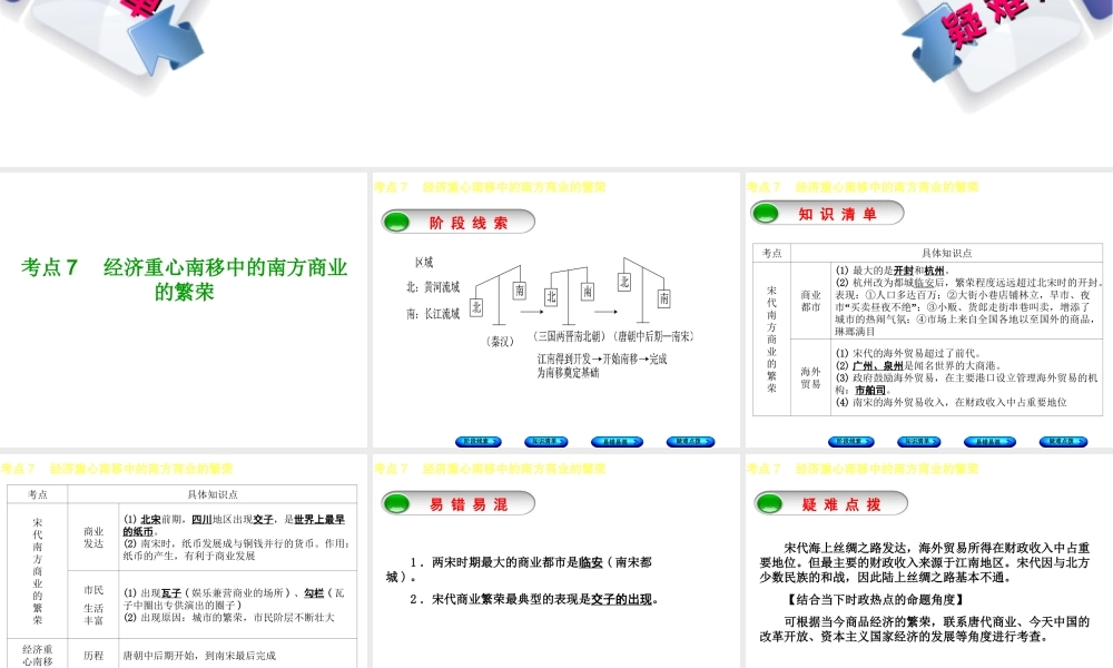 （鄂尔多斯专版）中考历史复习 第1部分 中国古代史 考点7 经济重心南移中的南方商业的繁荣课件-人教版初中九年级全册历史课件