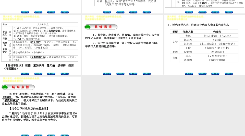 （鄂尔多斯专版）中考历史复习 第2部分 第六单元 中国近代经济和社会生活、科技教育与思想文化课件-人教版初中九年级全册历史课件
