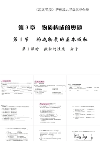 （遵义专版）秋九年级化学全册 第3章 物质构成的奥秘 3.1 构成物质的基本微粒 第1课时 微粒的性质 分子课件 沪教版-沪教版初中九年级全册化学课件