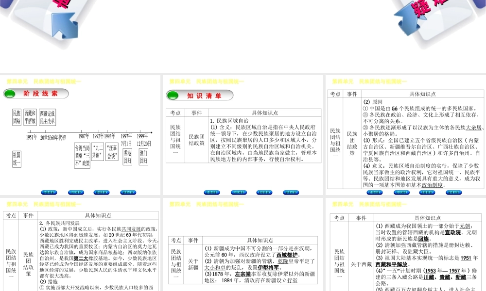 （鄂尔多斯专版）中考历史复习 第3部分 第四单元 民族团结与祖国统一课件-人教版初中九年级全册历史课件