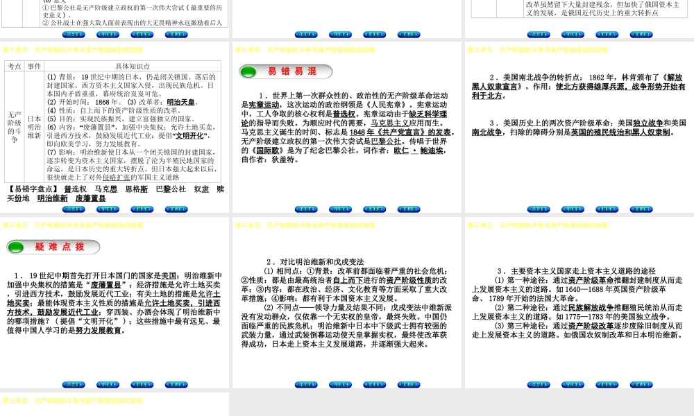 （鄂尔多斯专版）中考历史复习 第4部分 第三单元 无产阶级的斗争与资产阶级统治的加强课件-人教版初中九年级全册历史课件