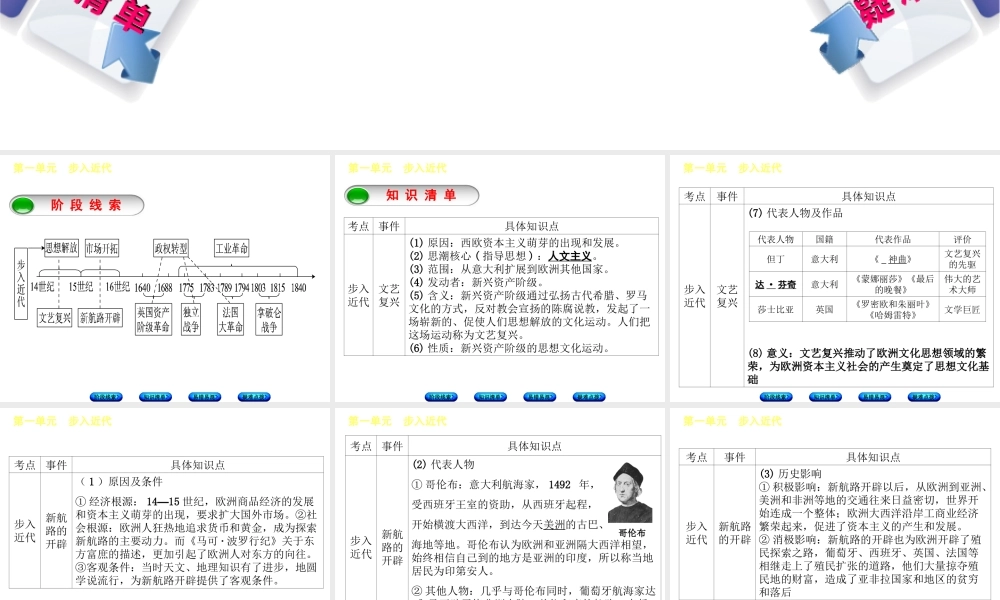 （鄂尔多斯专版）中考历史复习 第4部分 第一单元 步入近代课件-人教版初中九年级全册历史课件