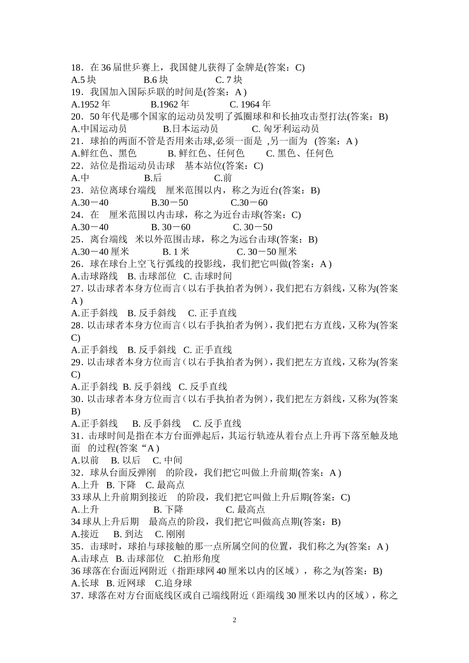 乒乓球考试试题库_第2页