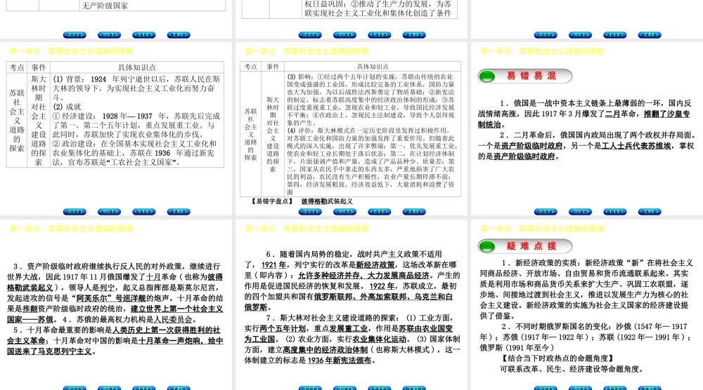 （鄂尔多斯专版）中考历史复习 第5部分 第一单元 苏联社会主义道路的探索课件-人教版初中九年级全册历史课件
