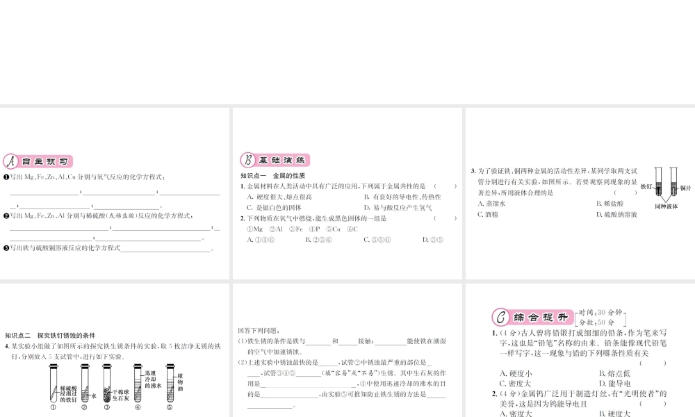 （遵义专版）秋九年级化学全册 第5章 金属的冶炼与利用 基础实验4 常见金属的性质课件 沪教版-沪教版初中九年级全册化学课件
