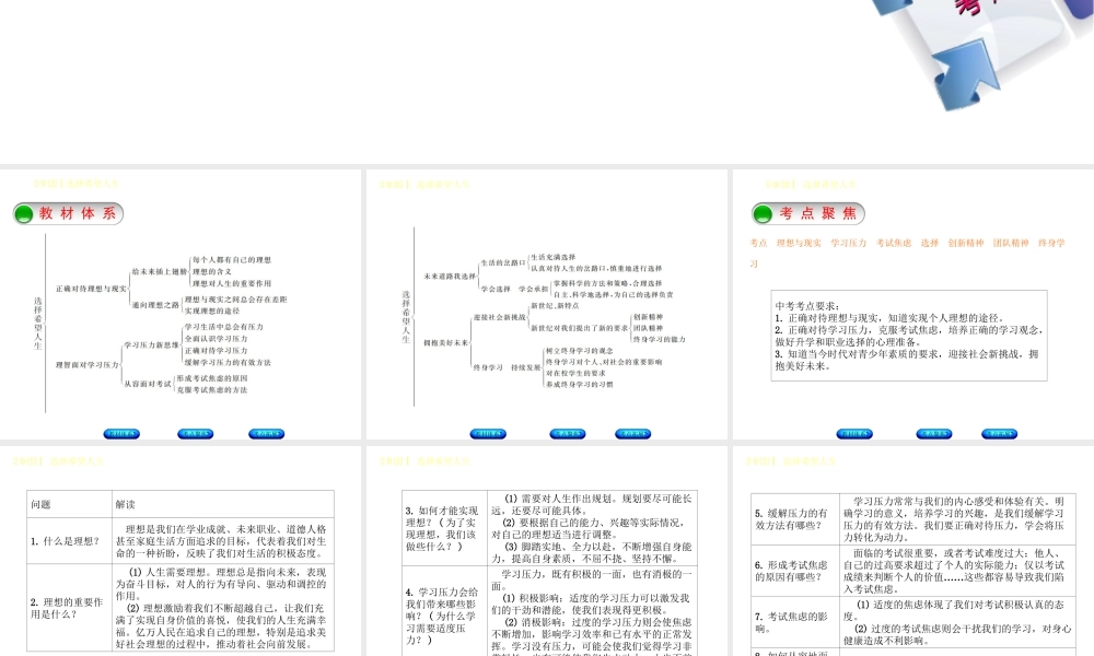 （鄂尔多斯专版）中考政治 九年级全一册 第9课时 选择希望人生课件-人教版初中九年级全册政治课件