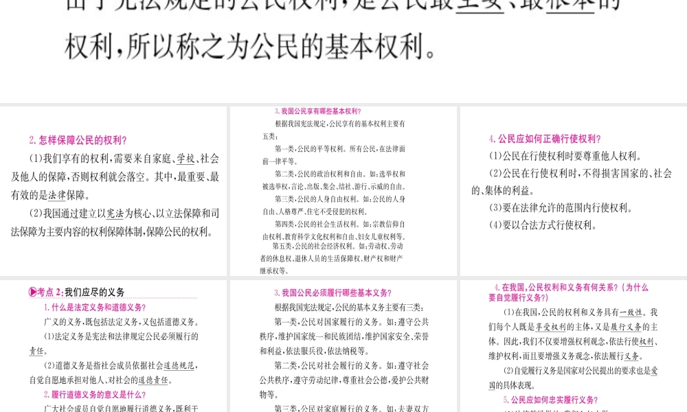 （重庆专版）中考政治 第一篇 第二部分 法律 第九讲 正确行使权力 自觉履行义务复习课件-人教版初中九年级全册政治课件