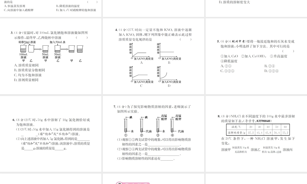 （遵义专版）秋九年级化学全册 第6章 溶解现象 6.3 物质的溶解性 第1课时 影响物质溶解性的因素课件 沪教版-沪教版初中九年级全册化学课件