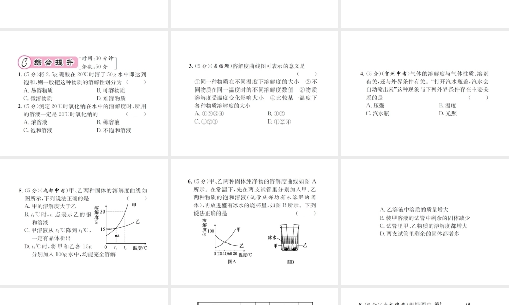（遵义专版）秋九年级化学全册 第6章 溶解现象 6.3 物质的溶解性 第2课时 物质溶解性的定量表示课件 沪教版-沪教版初中九年级全册化学课件