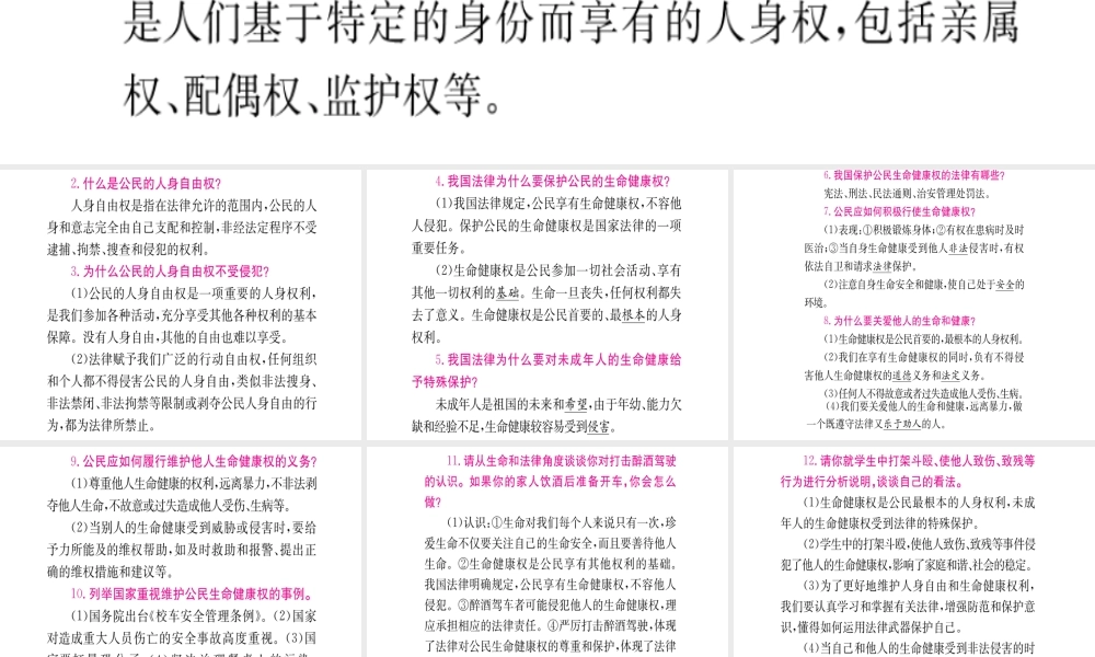 （重庆专版）中考政治 第一篇 第二部分 法律 第十讲 公民的人身权利复习课件-人教版初中九年级全册政治课件
