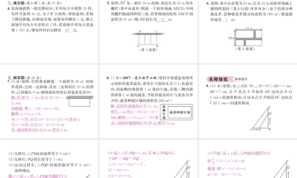 （遵义专级数学上册 第21章 一元二次方程 21.3 实际问题与一元二次方程 第2课时 利润问题与几何图形的面积问题习题课件 （新版）新人教版-（新版）新人教级上册数学课件