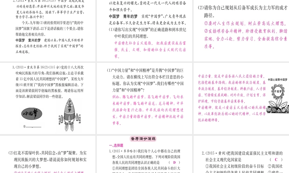 （重庆专版）中考政治 第一篇 第三部分 认识国情 爱我中华 第二十二讲 共同理想 全面小康 和谐社会复习课件-人教版初中九年级全册政治课件