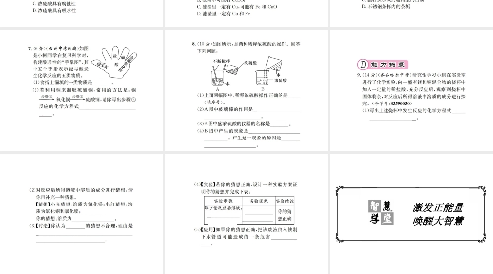 （遵义专版）秋九年级化学全册 第7章 应用广泛的酸、碱、盐 7.2 常见的酸和碱 第1课时 常见的酸课件 沪教版-沪教版初中九年级全册化学课件