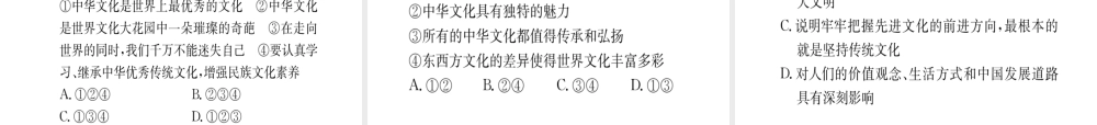（重庆专版）中考政治 第一篇 第三部分 认识国情 爱我中华 第十九讲 中国文化复习课件-人教版初中九年级全册政治课件