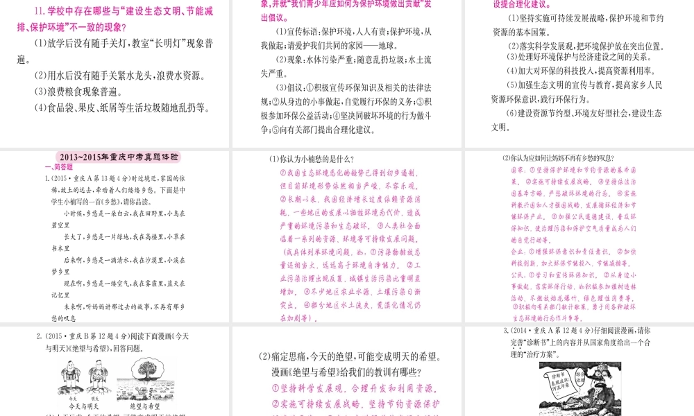 （重庆专版）中考政治 第一篇 第三部分 认识国情 爱我中华 第十七讲 可持续发展战略复习课件-人教版初中九年级全册政治课件