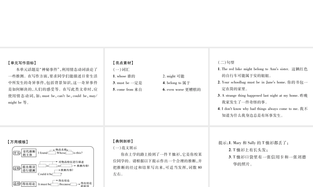 （遵义专版）秋九年级英语全册 Unit 8 It must belong to Carla同步作文指导作业课件 （新版）人教新目标版-（新版）人教新目标版初中九年级全册英语课件