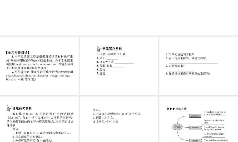 （遵义专版）秋九年级英语全册 Unit 8 It must belong to Carla写作小专题习题课件 （新版）人教新目标版-（新版）人教新目标版初中九年级全册英语课件