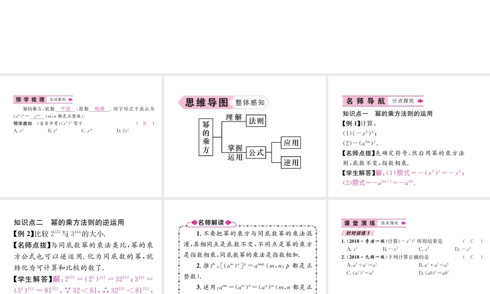 （遵义级数学上册 第14章 整式的乘法与因式分解 14.1 整式的乘法 14.1.2 幂的乘方习题课件 （新版）新人教版-（新版）新人教级上册数学课件