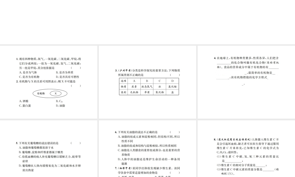 （遵义专版）秋九年级化学全册 第8章 食品中的有机化合物重难点强化课件 沪教版-沪教版初中九年级全册化学课件