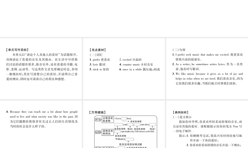 （遵义专版）秋九年级英语全册 Unit 9 I like music that I can dance to同步作文指导作业课件 （新版）人教新目标版-（新版）人教新目标版初中九年级全册英语课件