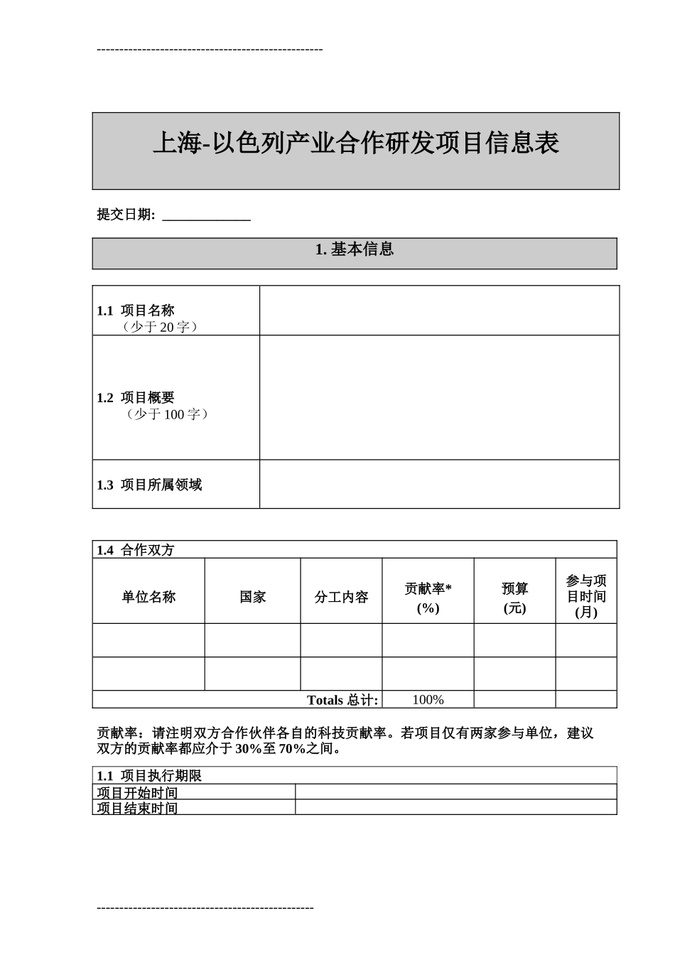 上海-以色列产业合作研发项目信息表_第1页