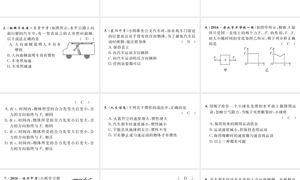 （遵义专版）春八年级物理全册 第7章 力与运动 重难点突破技巧 第1课时 力的合成与惯性习题课件 （新版）沪科版-（新版）沪科版初中八年级全册物理课件