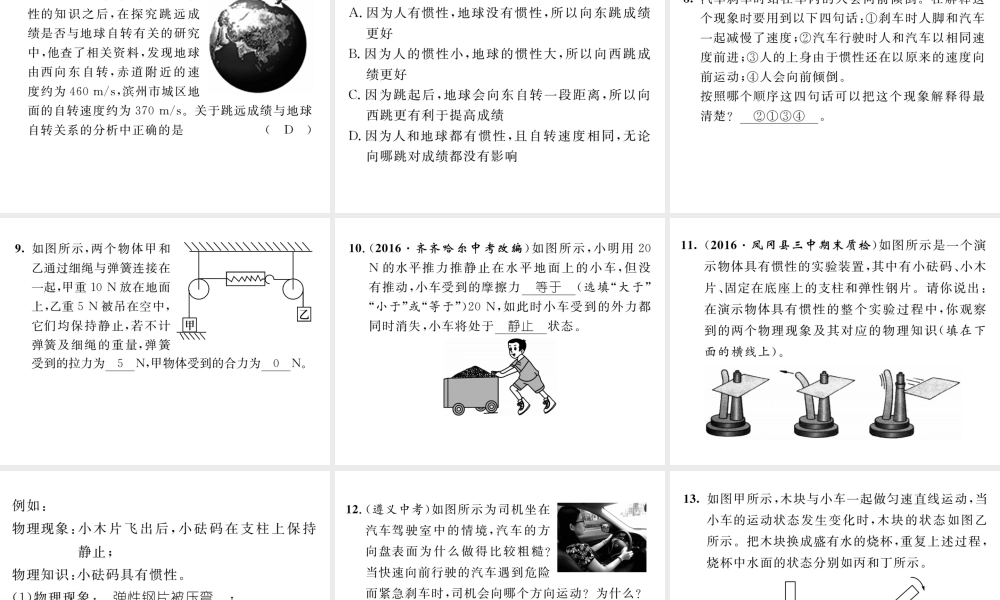（遵义专版）春八年级物理全册 第7章 力与运动 重难点突破技巧 第1课时 力的合成与惯性习题课件 （新版）沪科版-（新版）沪科版初中八年级全册物理课件