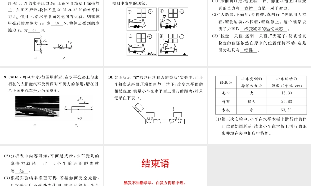 （遵义专版）春八年级物理全册 第7章 力与运动 重难点突破技巧 第2课时 力与运动 力的平衡习题课件 （新版）沪科版-（新版）沪科版初中八年级全册物理课件