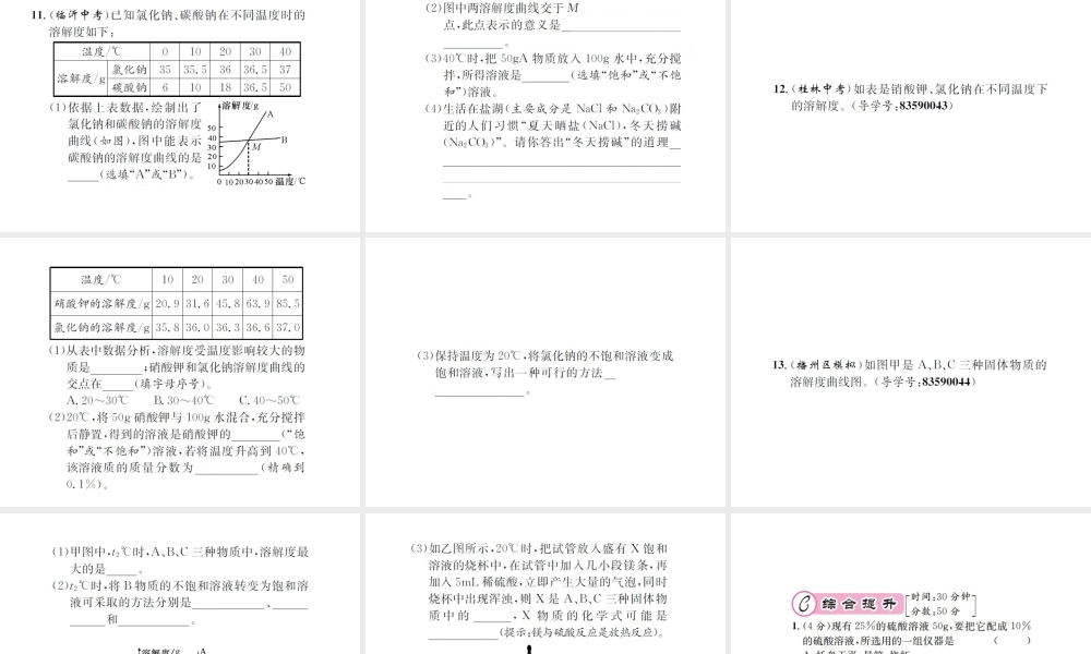 （遵义专版）秋九年级化学全册 专题4 溶解度及溶解度曲线课件 沪教版-沪教版初中九年级全册化学课件