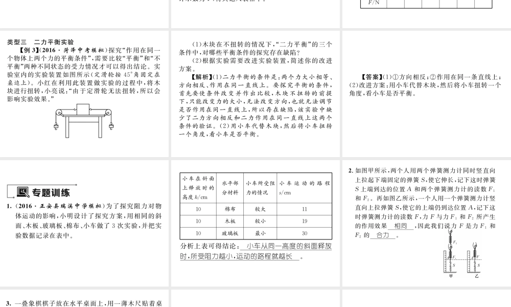 （遵义专版）春八年级物理全册 第7章 力与运动小专题（一）力与运动实验探究专题习题课件 （新版）沪科版-（新版）沪科版初中八年级全册物理课件