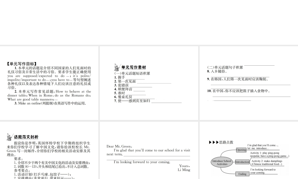 （遵义专版）秋九年级英语全册 Unit 10 You’re supposed to shake hands写作小专题习题课件 （新版）人教新目标版-（新版）人教新目标版初中九年级全册英语课件