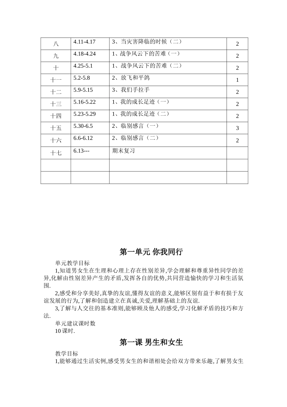 人教版品德与社会六年级下册教学计划知识点梳理汇总_第2页
