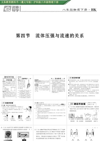 （遵义专版）春八年级物理全册 第8章 压强 第4节 流体压强与流速的关系习题课件 （新版）沪科版-（新版）沪科版初中八年级全册物理课件