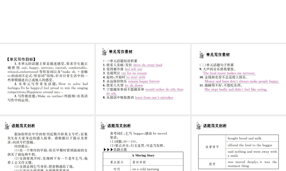 （遵义专版）秋九年级英语全册 Unit 11 Sad movies make me cry写作小专题习题课件 （新版）人教新目标版-（新版）人教新目标版初中九年级全册英语课件