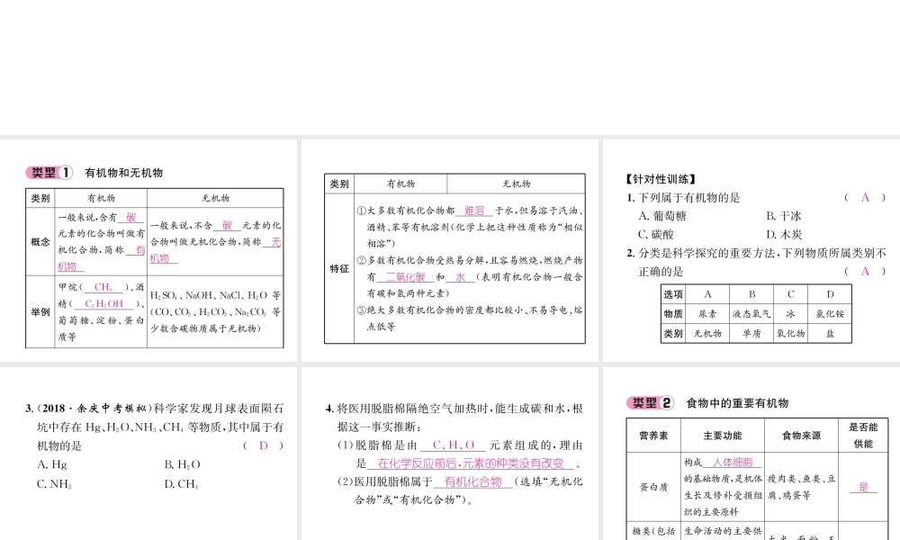 （遵义专版）秋九年级化学下册 第8章 食品中的有机化合物重难点突破习题课件 沪教版-沪教版初中九年级下册化学课件