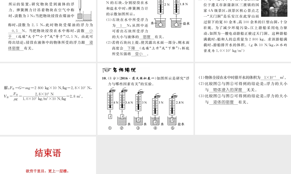 （遵义专版）春八年级物理全册 第9章 浮力 第2节 阿基米德原理 第1课时 探究浮力的大小与哪些因素有关习题课件 （新版）沪科版-（新版）沪科版初中八年级全册物理课件