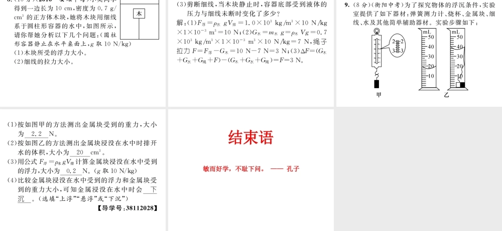 （遵义专版）春八年级物理全册 第9章 浮力 第3节 物体的浮与沉 第1课时 物体的浮沉条件习题课件 （新版）沪科版-（新版）沪科版初中八年级全册物理课件