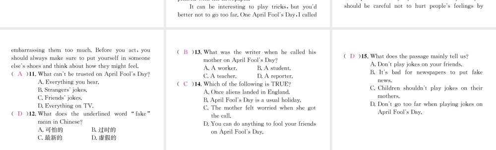 （遵义专版）秋九年级英语全册 Unit 12 Life is full of the unexpected（第4课时）习题课件 （新版）人教新目标版-（新版）人教新目标版初中九年级全册英语课件