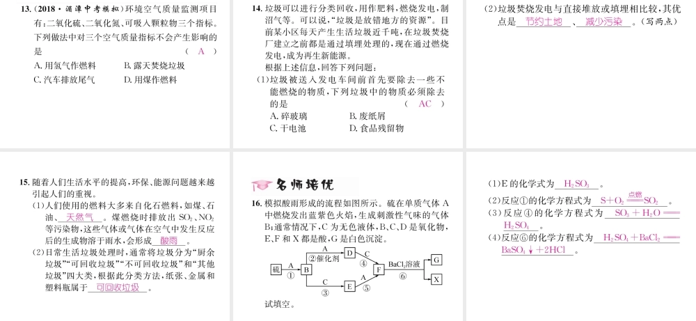 （遵义专版）秋九年级化学下册 第9章 化学与社会发展 第3节 环境污染的防治习题课件 沪教版-沪教版初中九年级下册化学课件