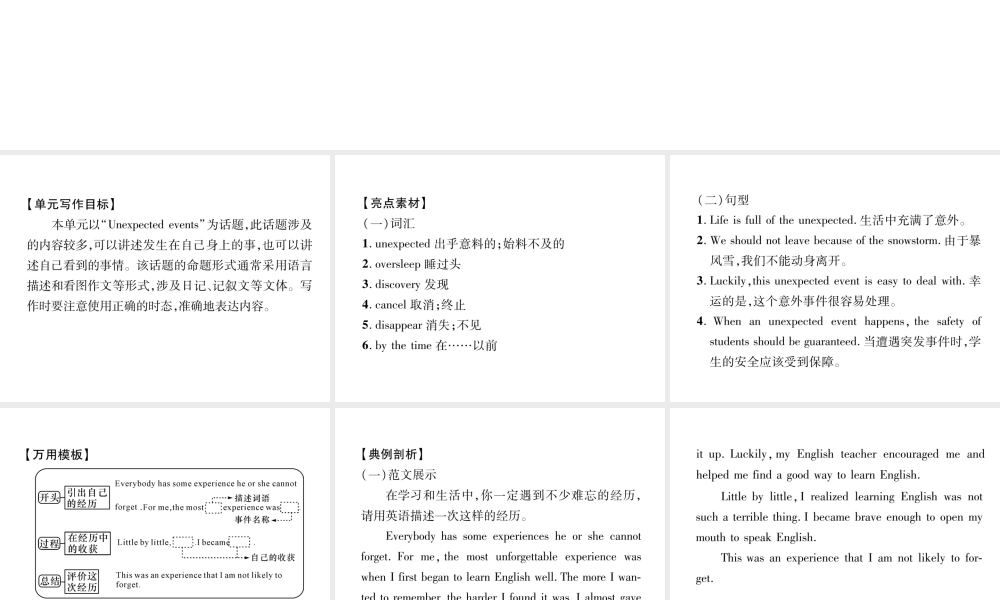 （遵义专版）秋九年级英语全册 Unit 12 Life is full of the unexpected同步作文指导作业课件 （新版）人教新目标版-（新版）人教新目标版初中九年级全册英语课件