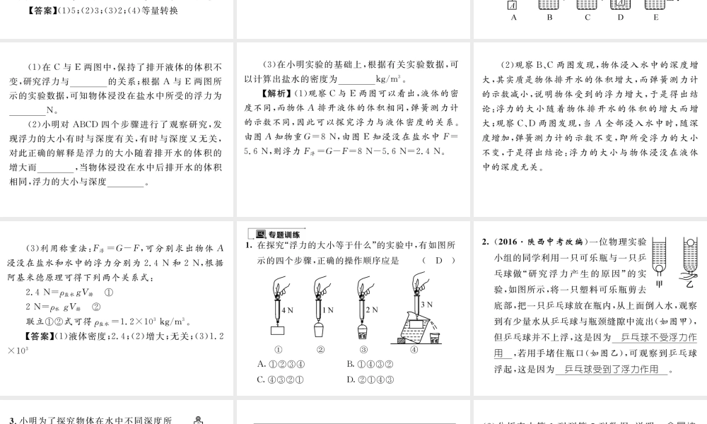 （遵义专版）春八年级物理全册 第9章 浮力小专题（五）浮力实验探究专题习题课件 （新版）沪科版-（新版）沪科版初中八年级全册物理课件
